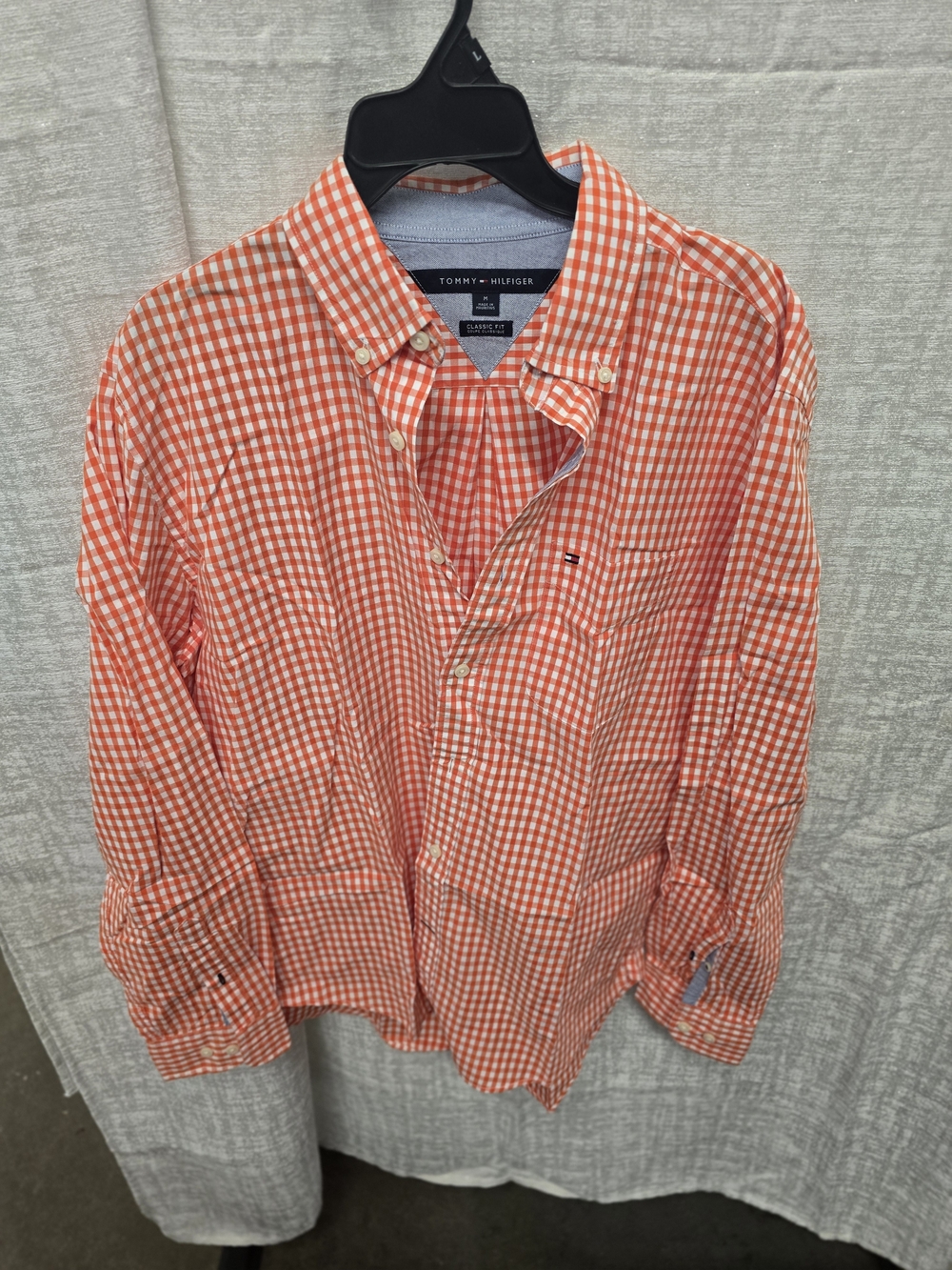 Tommy Hilfiger Men’s Orange and White Gingham Button-Down Shirt